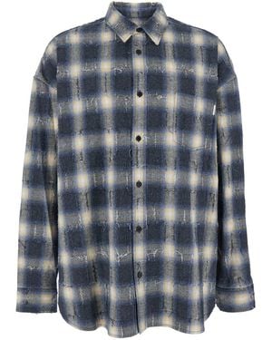 Juun.J Shirt With Classic Collar And All-Over Check Motif I - Blue