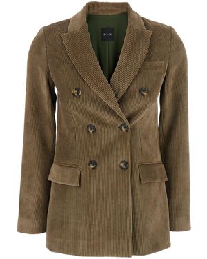 Plain Double-Breasted Jacket With Peak Revers - Green