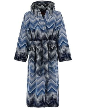 Missoni Hooded Bathrobe With Zig Zag Design - Blue