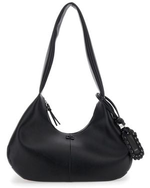 Ganni Borsa A Spalla 'Bou Bag Hobo Medium' Con Tracolla E Patch Logo R - Nero