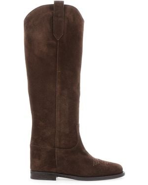 Via Roma 15 Pointed Boots With Western-Style Shaft And Stitching - Brown