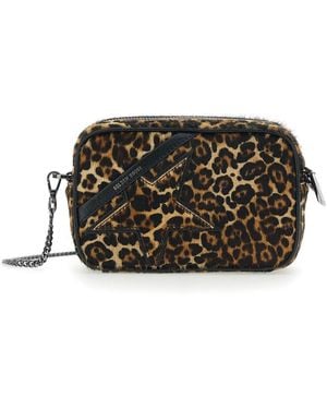Golden Goose Shoulder Bag With Star Patch On The Front And Fur T - Grey