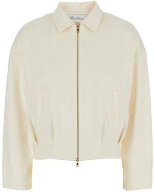 Max Mara Pure 'Argenta' Sweatshirt With Front Zip Closure And Cla - White