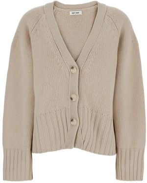 Soft Goat Cardigan Con Scollo A V Con Rifiniture A Coste - Neutro