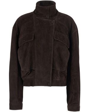 Nour Hammour Jackets With Front Closure And Leather Pockets For - Black