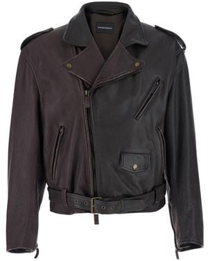 Emporio Armani Blouson Jaclet With Cow Leather And Burgundy Colour For - Black