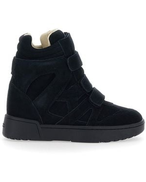 Isabel Marant Black Wedge With Insert Design And High Heel Trainer In Leather Woman