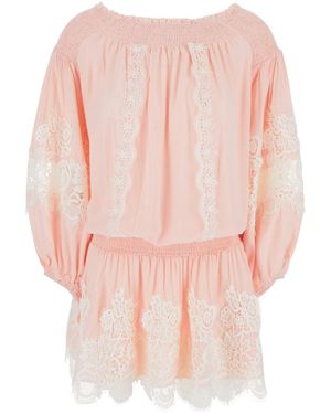 Miss June 'Laurel' Dress With Boat Neckline And All-Over Lace Det - Pink