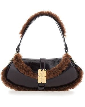 Ganni Shoulder Bag With Fur Piping - Black