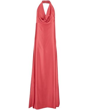 Plain Long Dress With Halterneck And Open Back - Red