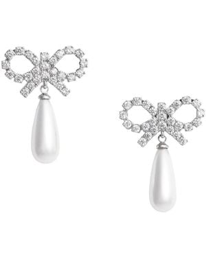 Self-Portrait Coloured Earings With Bow Design And Pearl Pendant - White