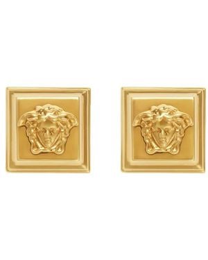 Versace Colored Square Design Earrings With Medusa Head Details I - Metallic