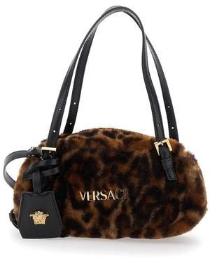 Versace Borsa A Spalla Con Logo Lettering Sul Fronte E Placca Medusa I - Nero