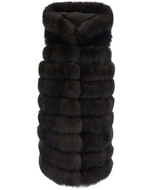 Suprema Leather Long Fur Gilet For - Black