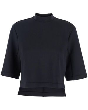 Moncler Genius Crew Neck T-Shirt With Logo Patch Applied On The Back - Blue