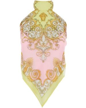 Versace Sleeveless Top With Halterneck And All-Over Print - Yellow