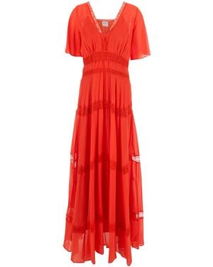 forte_forte Long Dress With Lace Details And Underlay - Red