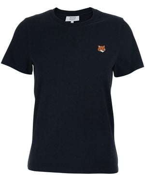 Maison Kitsuné Crewneck T-Shirt With Logo Embroidery On The Fron - Black