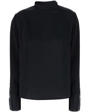 Le Plain High Neck Blouse With Bow On The Back - Black