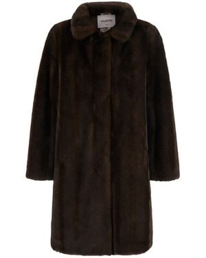 VALENTINI 1972 Shearling Coat With Classic Collar And Hidden Fro - Black