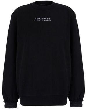Moncler Crewneck Sweatshirt With Logo Lettering And Logo Patch O - Black