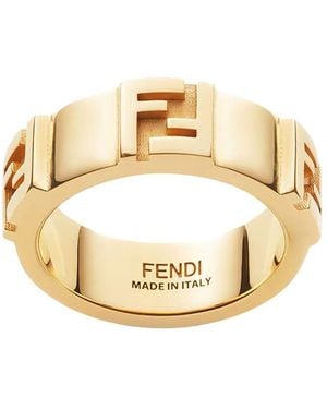 Fendi Colored Band Ring With Embossed Ff Logo - Metallic