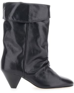 Isabel Marant 'Dalby' Ankle Boots With Cone Heel And Gathered Details - Gray