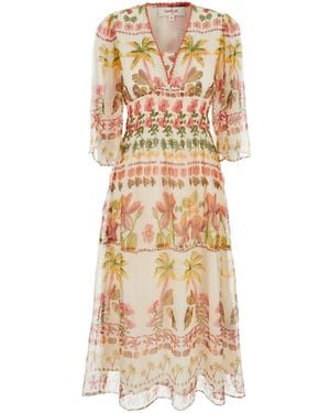 Rene' Derhy Melina Robe Dress Long With V-Neck And Short Sleeves - Natural
