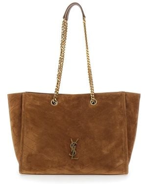 Saint Laurent Ysl Bo Niki Shop Ew Suede Satin - Brown