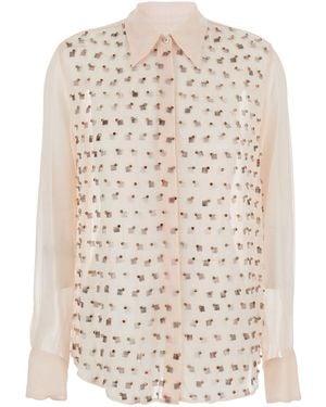 Dries Van Noten 'Chowy' Shirt With Classic Collar And Rhinestone Embellishments On The Front - White