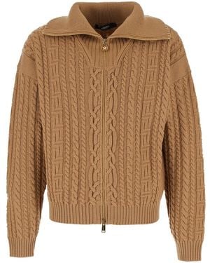 Versace Turtleneck Jumper With Zip Closure And Medusa Head Embroidered On The Back - Brown