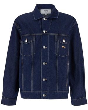 Maison Kitsuné Trucker' Jacket With Logo Embroidery - Blue