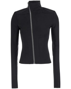 Rick Owens 'Gary' Crop Jacket With High Collar And Off-Center Zi - Blue