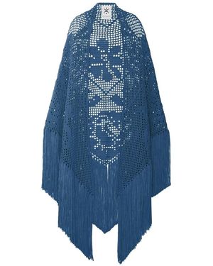 Chiara Is 'Peonia' Stole With All-Over Openwork Embroidered Desig - Blue