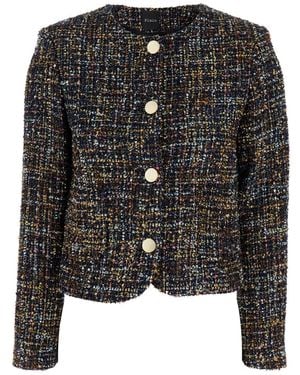 Le Plain Jacket With Round Neck And Front Button Closure In - Black