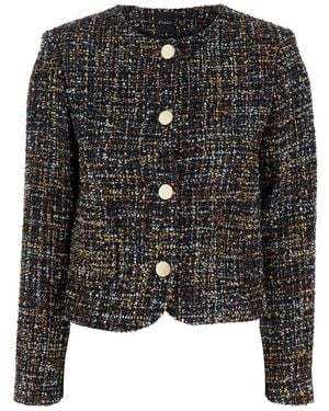 Plain Jacket With Round Neck And Front Button Closure - Black