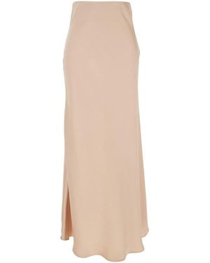 Plain Long Skirt With Ruffle Detail - Natural