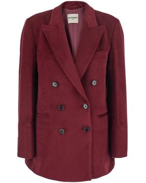 Roy Rogers Double-Breasted Jacket With Velvet And Notched Collar Bord - Purple