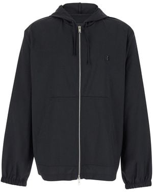 Givenchy Zip-Up Hoodie With Logo Detail Virgin Wool Coat - Blue