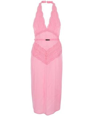 Gucci Dress With Deep V-Neck And Removable Ruffle Belt - Pink