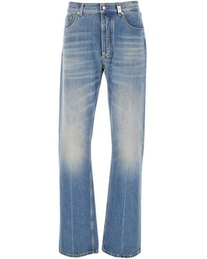 McQueen High Waisted Jeans With Logo Detail On The Loop And Logo Patch On The Rear - Blue