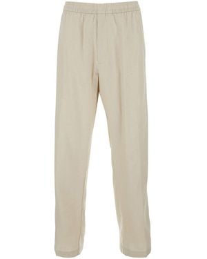 Calvin Klein Trousers Straight Linen Pull On With Elastic Waist And Side Pockets - Natural