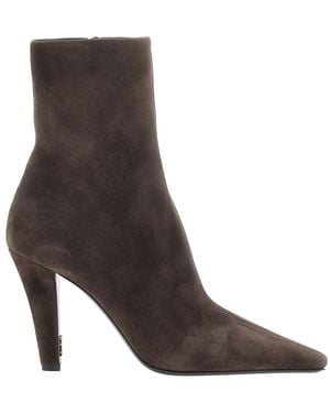 Saint Laurent Jill 95 Booties Velvet - Brown