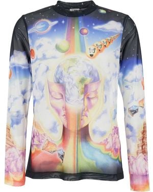 CASABLANCA T-Shirt A Maniche Lunghe Girocollo Con Stampa All-Over - Blu
