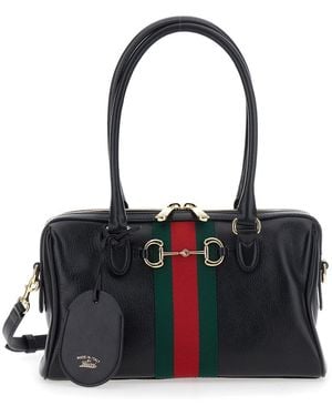 Gucci Borsa A Spalla Con Morsetto E Nastro Web - Nero