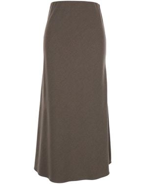 Plain Long Skirt With Side Hook And Loop Closure - Brown