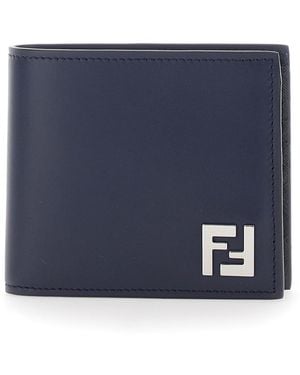 Fendi Bi-Fold Wallet With Ff Plate On The Front - Blue