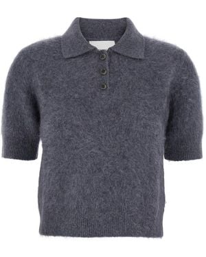 Lisa Yang 'Carolyn' Polo Shirt-Style Sweater With Short Sleeves A - Blue