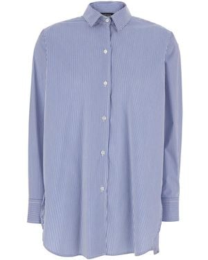 Plain Shirt With Striped Motif And Classic Collar - Blue