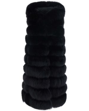 Suprema Long Gilet With Fur - Black